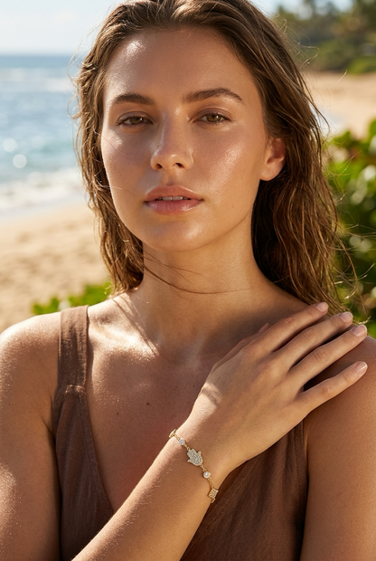 Hamsa Hand Pavé Bracelet - Gold & Silver, 15cm + 5cm