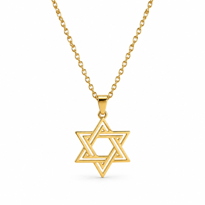 Double Line Magen David Necklace, Star of David Pendant in Silver & Gold