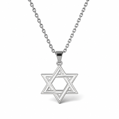 Double Line Magen David Necklace, Star of David Pendant in Silver & Gold