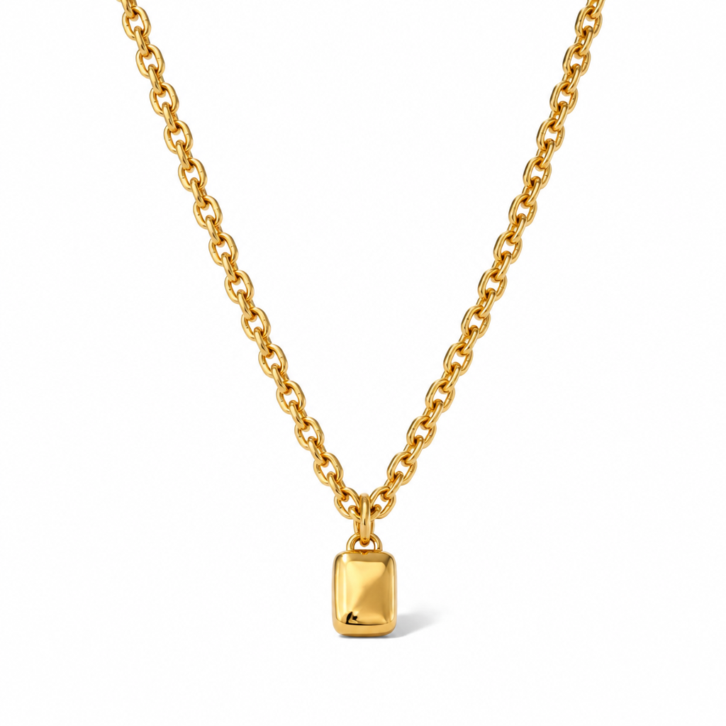 Chunky Gold Ingot Pendant Necklace, Bold Statement Chain