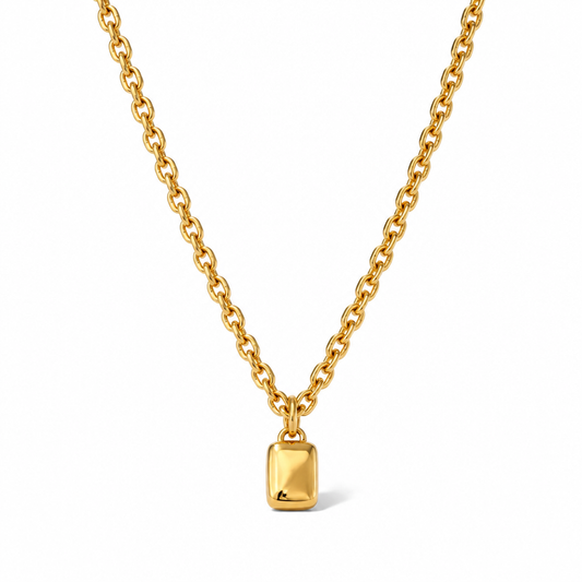 Chunky Gold Ingot Pendant Necklace, Bold Statement Chain