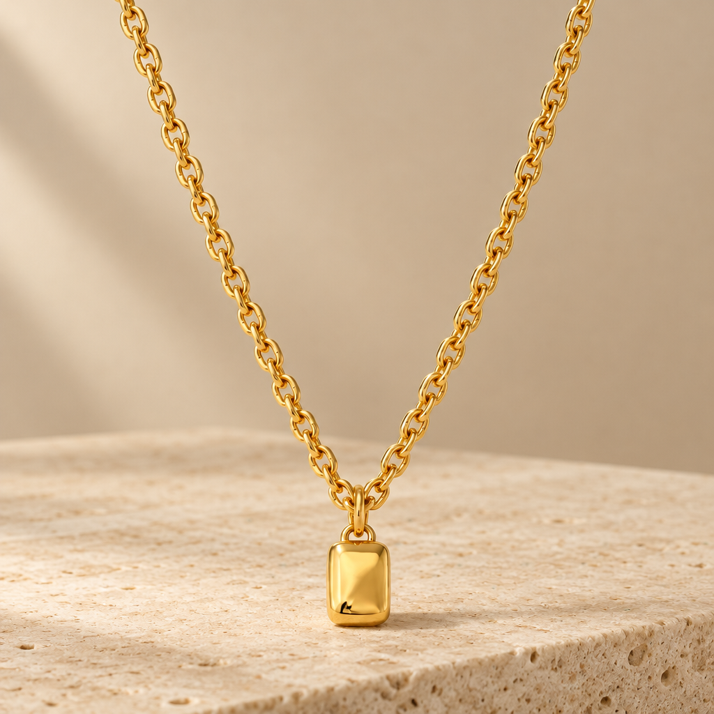 Chunky Gold Ingot Pendant Necklace, Bold Statement Chain