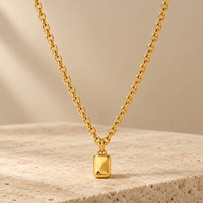 Chunky Gold Ingot Pendant Necklace, Bold Statement Chain