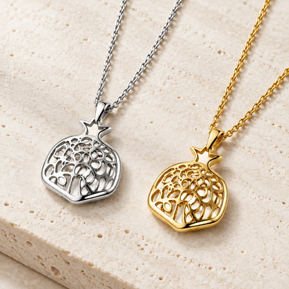 Pomegranate Pendant Necklace, Dainty Gold Judaica Charm Necklace