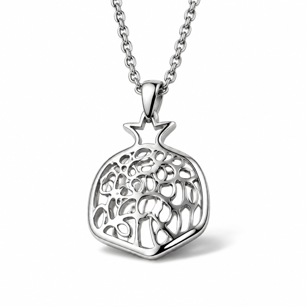 Pomegranate Pendant Necklace, Dainty Gold Judaica Charm Necklace