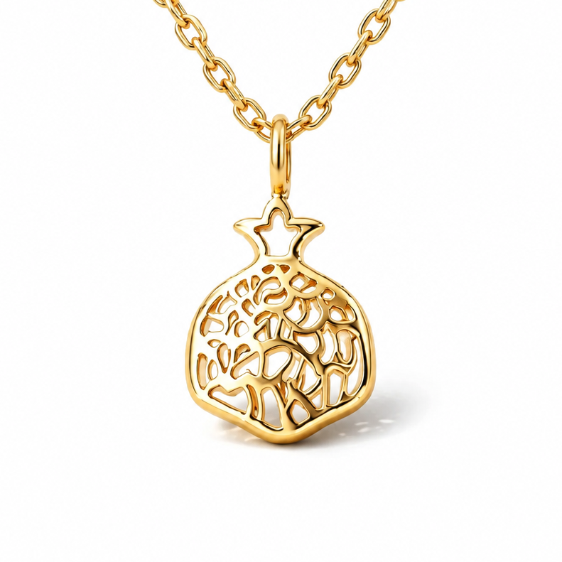 Pomegranate Pendant Necklace, Dainty Gold Judaica Charm Necklace