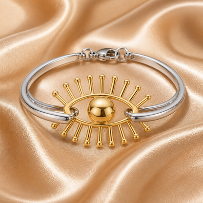 Evil Eye Mixed Metal Bangle | Gold & Silver Stainless Steel 18K | Style-NV