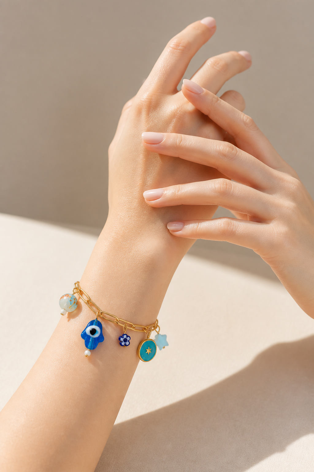 Evil Eye Paperclip Charm Bracelet
