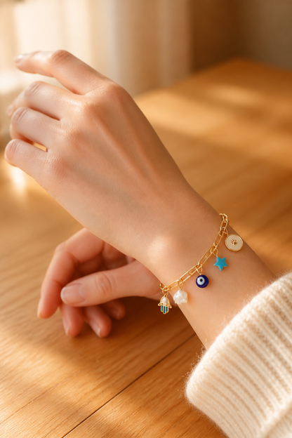 Evil Eye Paperclip Charm Bracelet