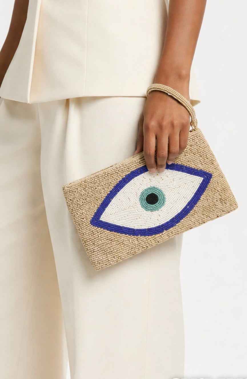 Evil Eye Fully Beaded Purse with Wrist Strap | Handmade | Style-NV