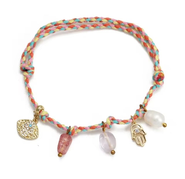 Handmade Colourful Braided Evil Eye Charm Tassel Bracelet