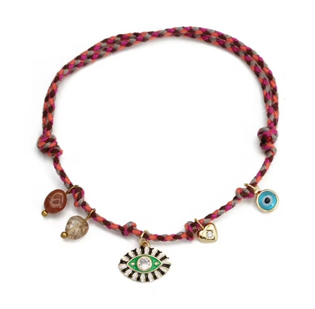 Handmade Colourful Braided Evil Eye Charm Tassel Bracelet