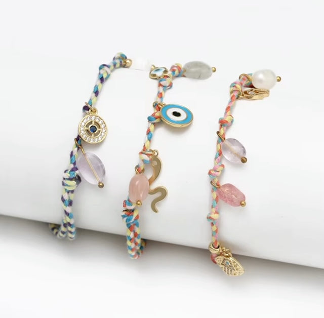 Handmade Colourful Braided Evil Eye Charm Tassel Bracelet