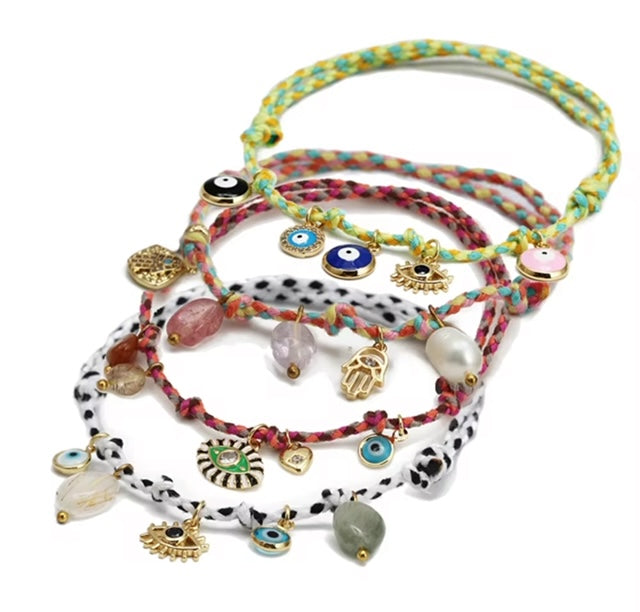 Handmade Colourful Braided Evil Eye Charm Tassel Bracelet