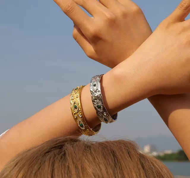 Gold Plated Evil Eye Cuff Bangle Bracelets