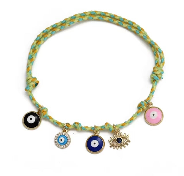 Handmade Colourful Braided Evil Eye Charm Tassel Bracelet