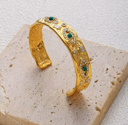 Gold Plated Evil Eye Cuff Bangle Bracelets
