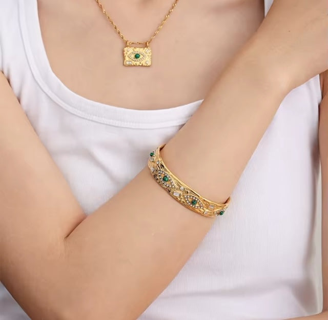Gold Plated Evil Eye Cuff Bangle Bracelets
