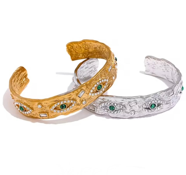 Gold Plated Evil Eye Cuff Bangle Bracelets