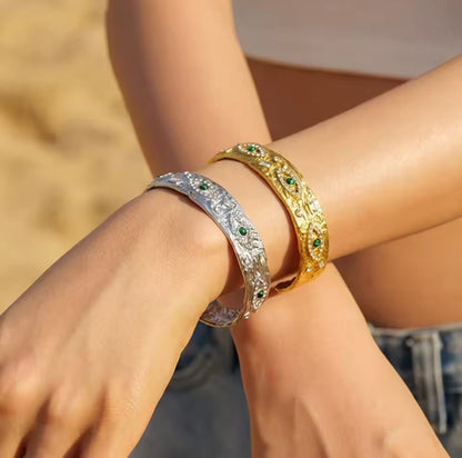 Gold Plated Evil Eye Cuff Bangle Bracelets