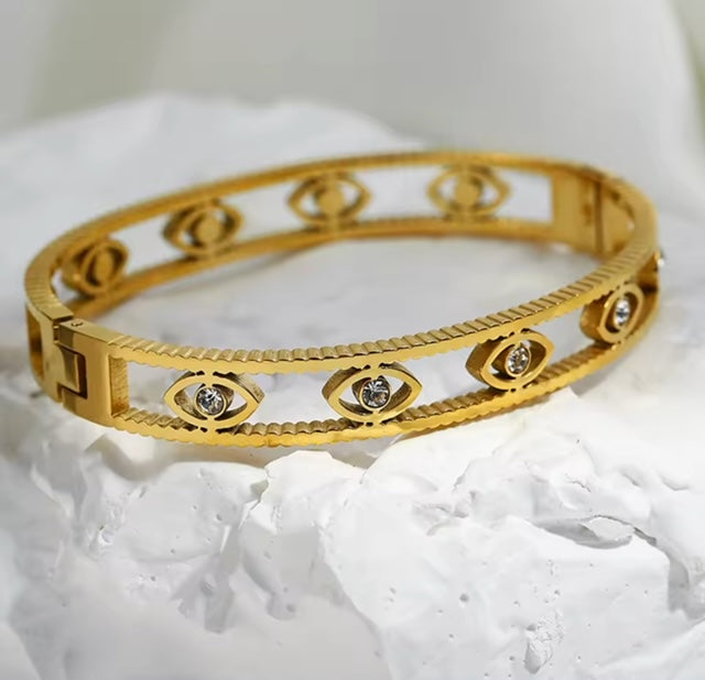 18K Gold-Plated Mystic Evil Eye cuff Bangle