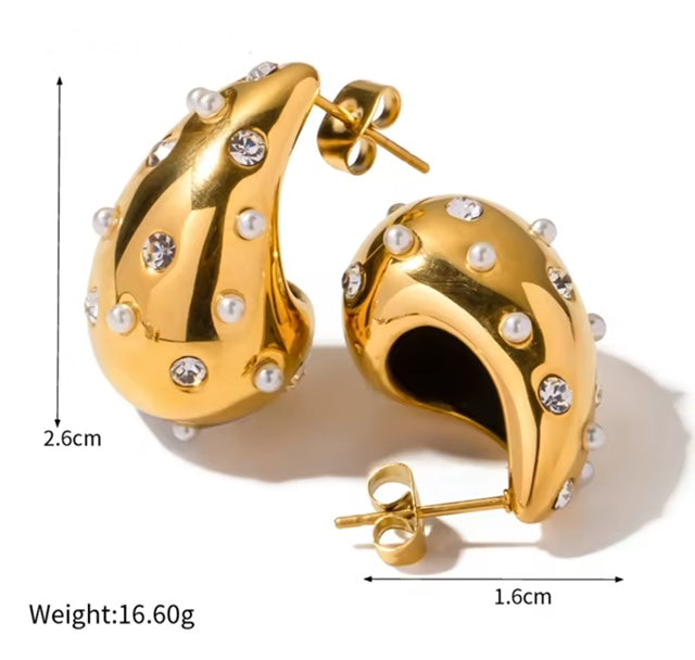 Gold Plated Teardrop Earrings with Pearl &amp; Diamante Accents