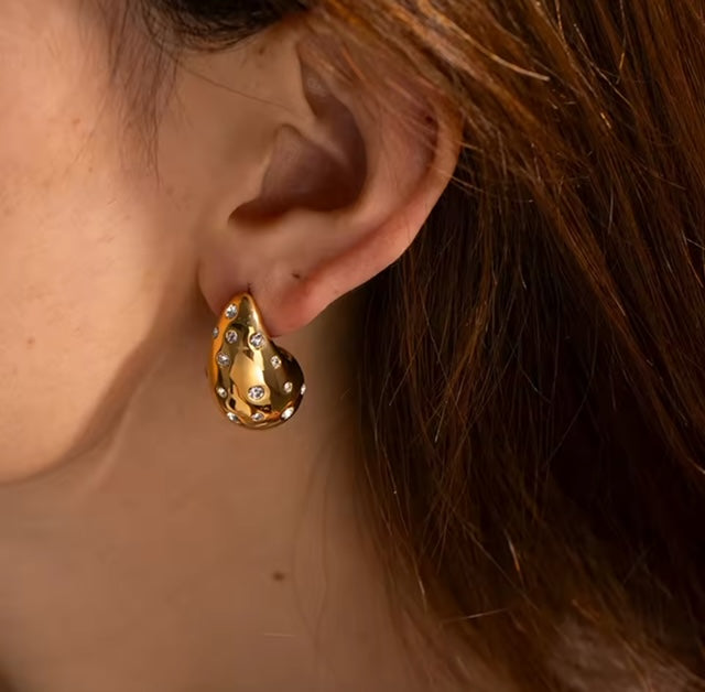 Gold Plated Teardrop Earrings with Pearl &amp; Diamante Accents