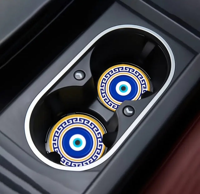 2pc Evil Eye water absorbable car cup holder / coasters