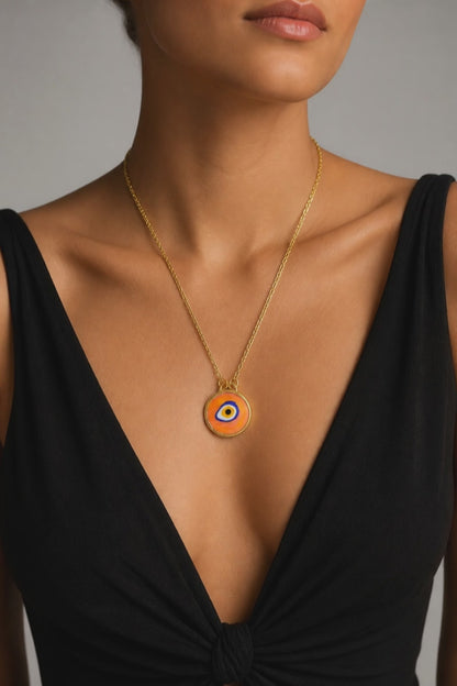 Gold Evil Eye Enamel Pendant Necklace | Water-Resistant Stainless Steel Necklace